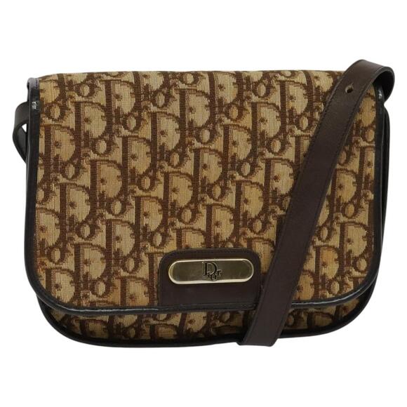 DIOR Trotter Canvas Shoulder Bag Brown Gold - Picture 1 of 12